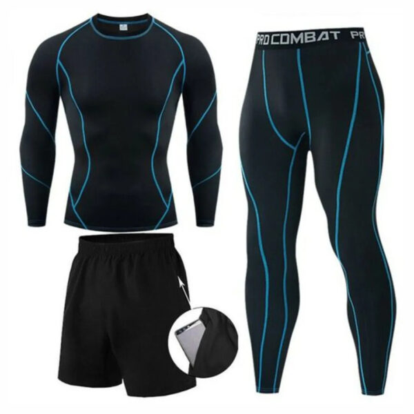 black-mma-rash-guard-blue-trim-with-shorts