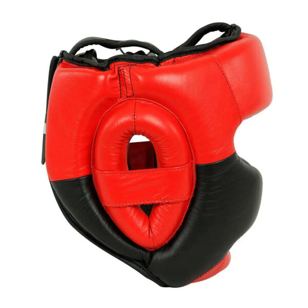 red-and-black-mma-head-guard-side
