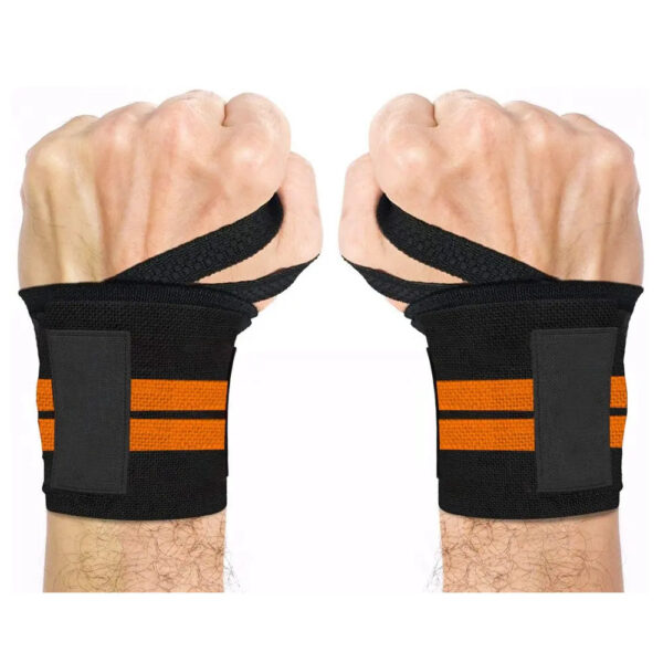 black and orange wrist support wraps